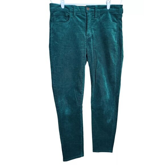 J Crew Corduroy Pants High Rise Cord Skinny Green Women Size 30‎ 34W 30L J6837 - Picture 1 of 5